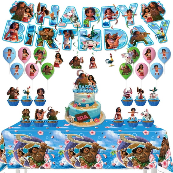 Moana Birthday Party Supplies , Moana Party Decorations Including Banner, Balloons, Tablecloth, Hanging Swirls, Cake Toppers
