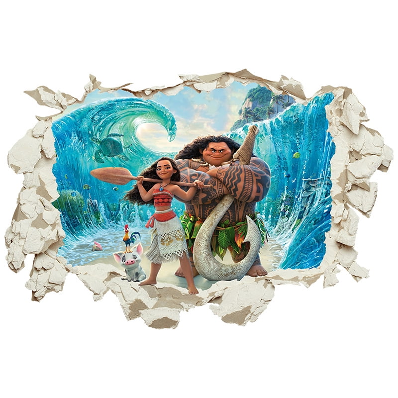Moana Cartoon Theme 3D Wall Decals,BedroomLiving Roomand Study Wall Background Decoration Stickers for Kids.