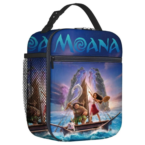 For Moana Cartoon Themed Insulated Lunch Bag  Reusable Water Resistant Cooler Tote, with Mesh Side Pocket and Zipper, Lunch Box Size 8.66x4.33x10.24 Inch Suitable for Camping, Trips, Picnics