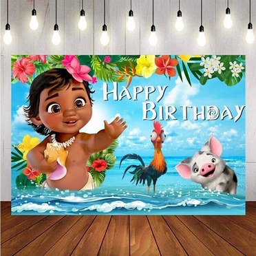Moana Cartoon theme Happy birthday flag background flag  family party decoration items Photography photo props 150*100CM