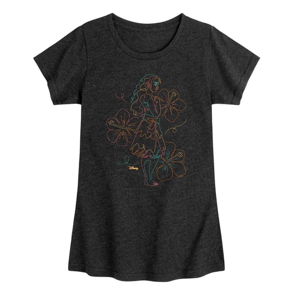 Moana - Colorful Line Drawing - Youth Girls Fitted Short Sleeve T-Shirt