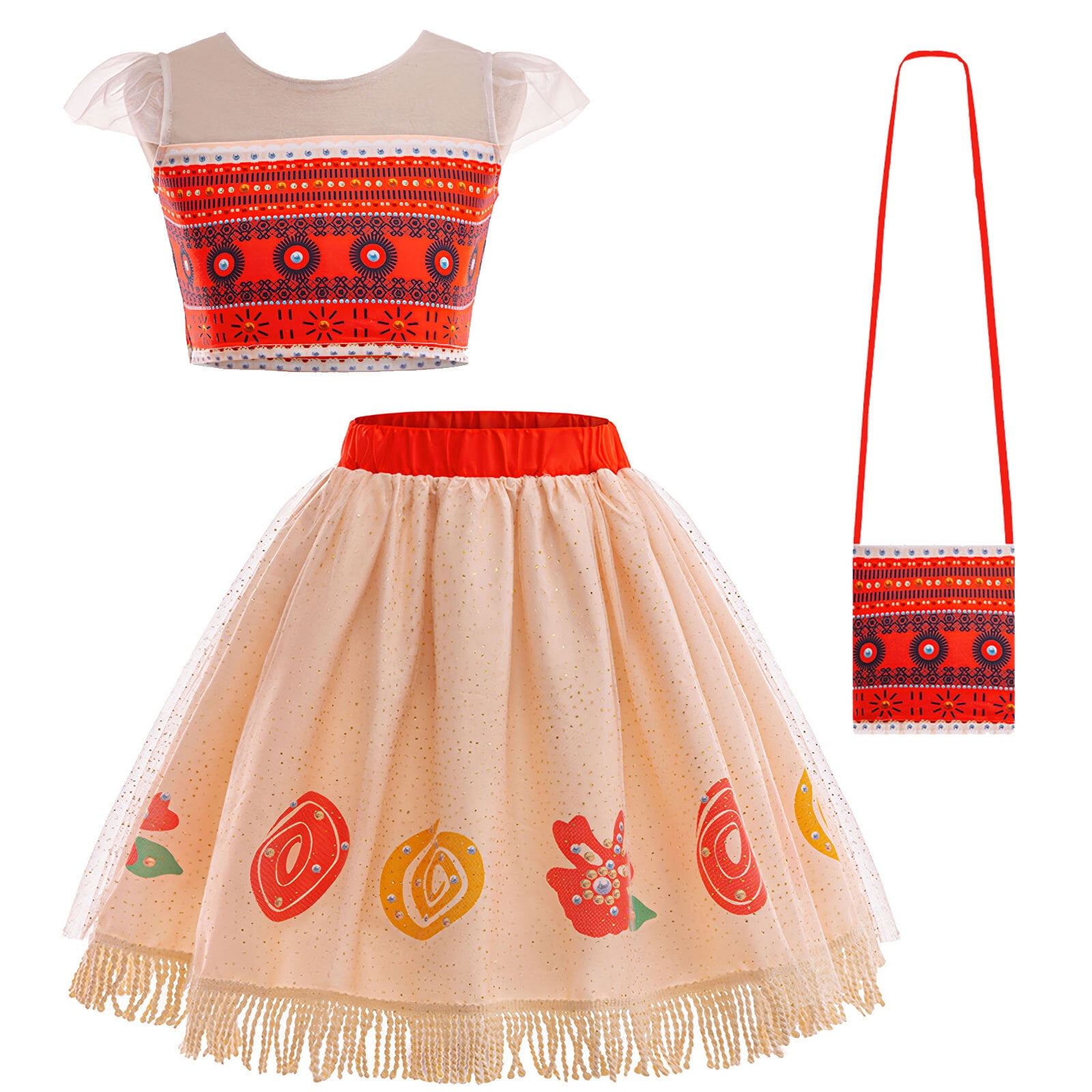Moana Costume w/Bag w/Accessories w/Wig for Girls Two Pieces Sets ...