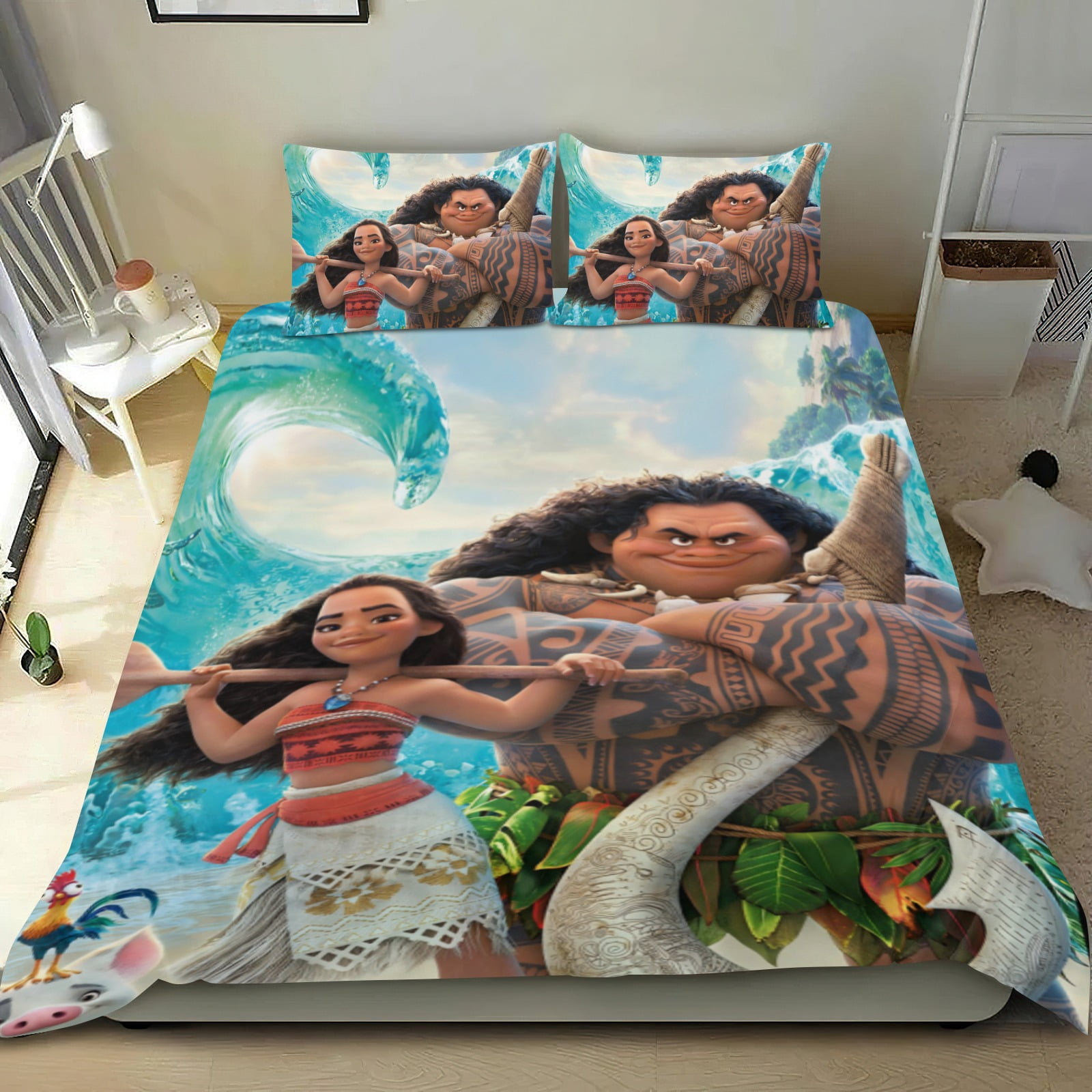 Moana Down Duvet Cover Gift Full Size Cotton Bedding Set Lightweight Soft Aesthetics Moana Cute 1 Full Down Duvet Cover 79 "x 53" with 2 Pillowcases 30 "x 20", No Quilt