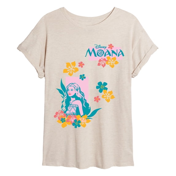 Moana Live Action - Floral Portait - Juniors Oversized Graphic T-Shirt