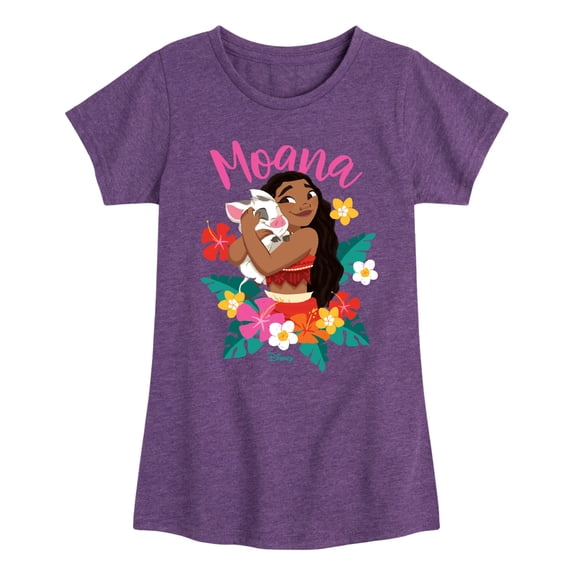 Moana - Floral Script - Youth Girls Fitted Short Sleeve T-Shirt