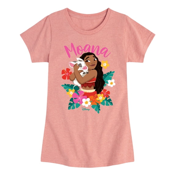 Moana - Floral Script - Youth Girls Fitted Short Sleeve T-Shirt