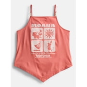 Disney Moana Girl's Graphic Handkerchief Hem Tank Top with Wooden Bead Embellishments, Sizes 4-16