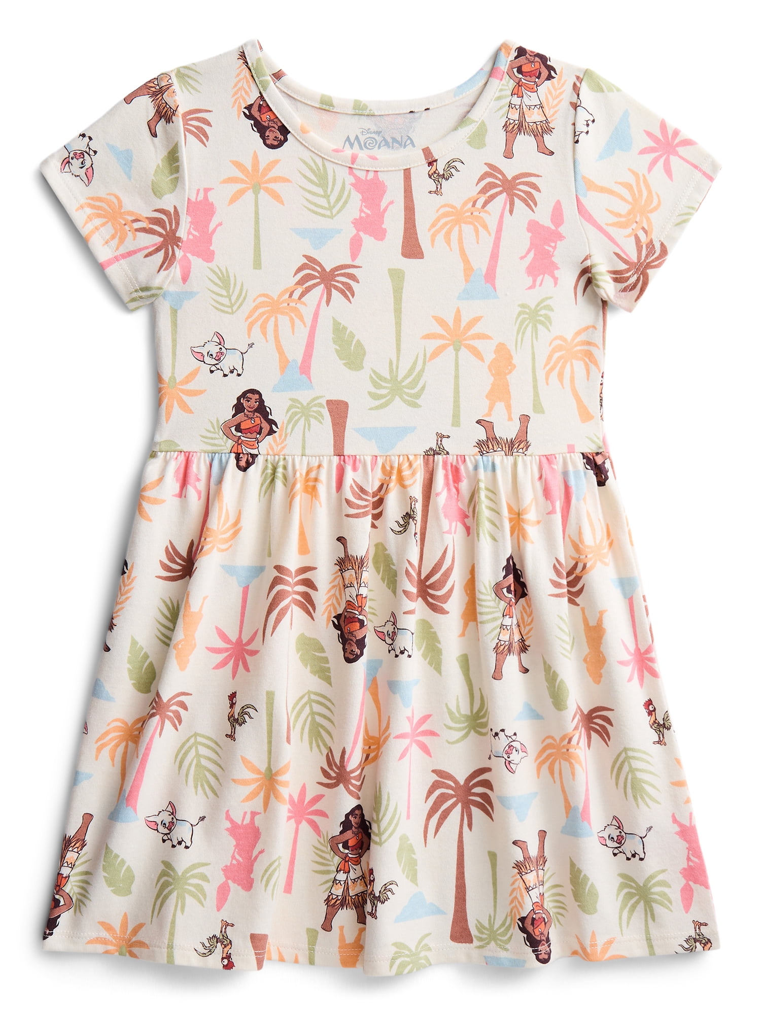Moana Girls Allover Print Dress with Short Sleeves, Sizes 4-12