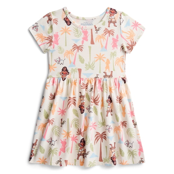 Moana Girls Allover Print Dress with Short Sleeves, Sizes 4-12