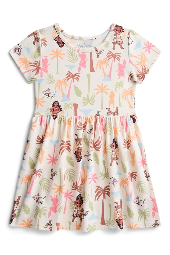 Moana Girls Allover Print Dress with Short Sleeves, Sizes 4-12