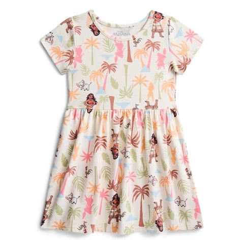 Moana Girls Allover Print Dress with Short Sleeves, Sizes 4-12