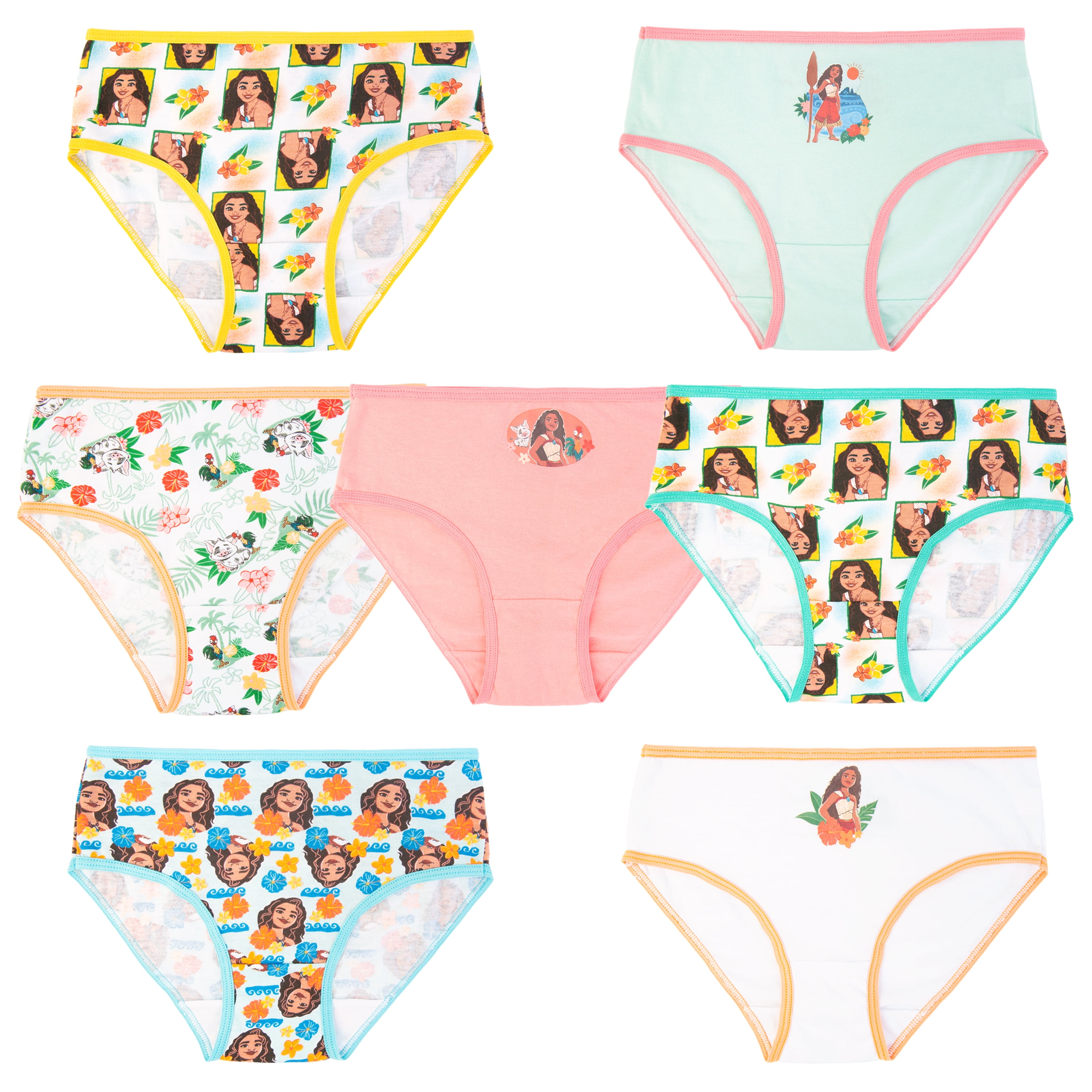 Moana Girls Cotton Brief Character Underwear, 7-Pack, Size 4-8