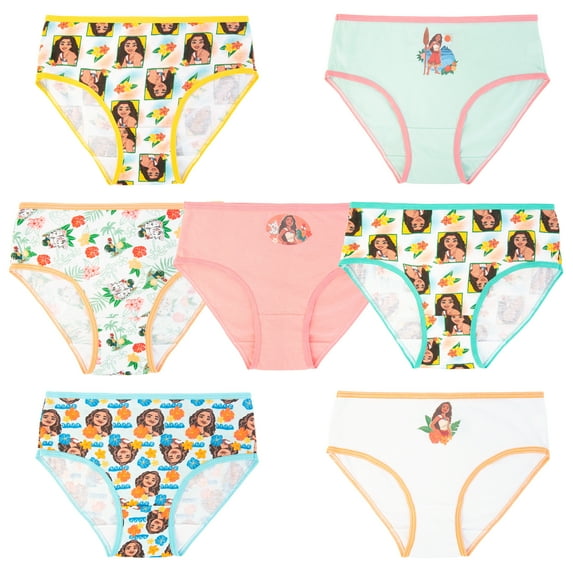 Moana Girls Cotton Brief Character Underwear, 7-Pack, Size 4-8