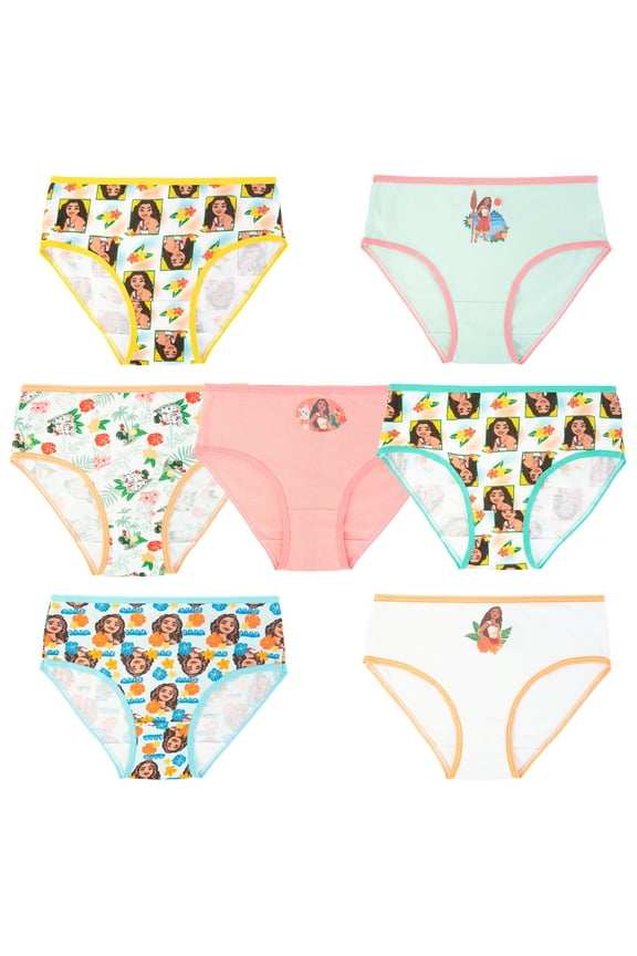 Moana Girls Cotton Brief Character Underwear, 7-Pack, Size 4-8