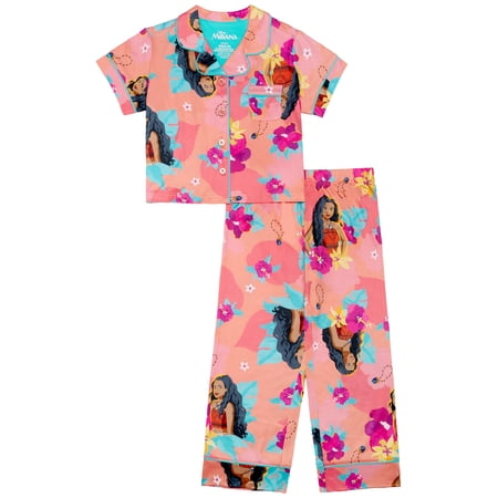 Disney Princess Moana Girls Button Front Top and Pants Pajama Set, 2-Piece, Sizes 4-12
