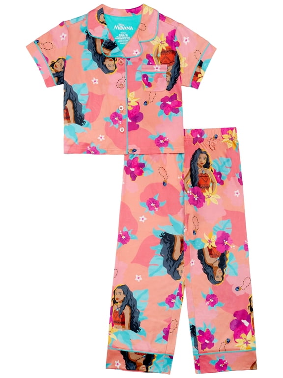 Moana Girls Button Front Top and Pants Pajama Set, 2-Piece, Sizes 4-12