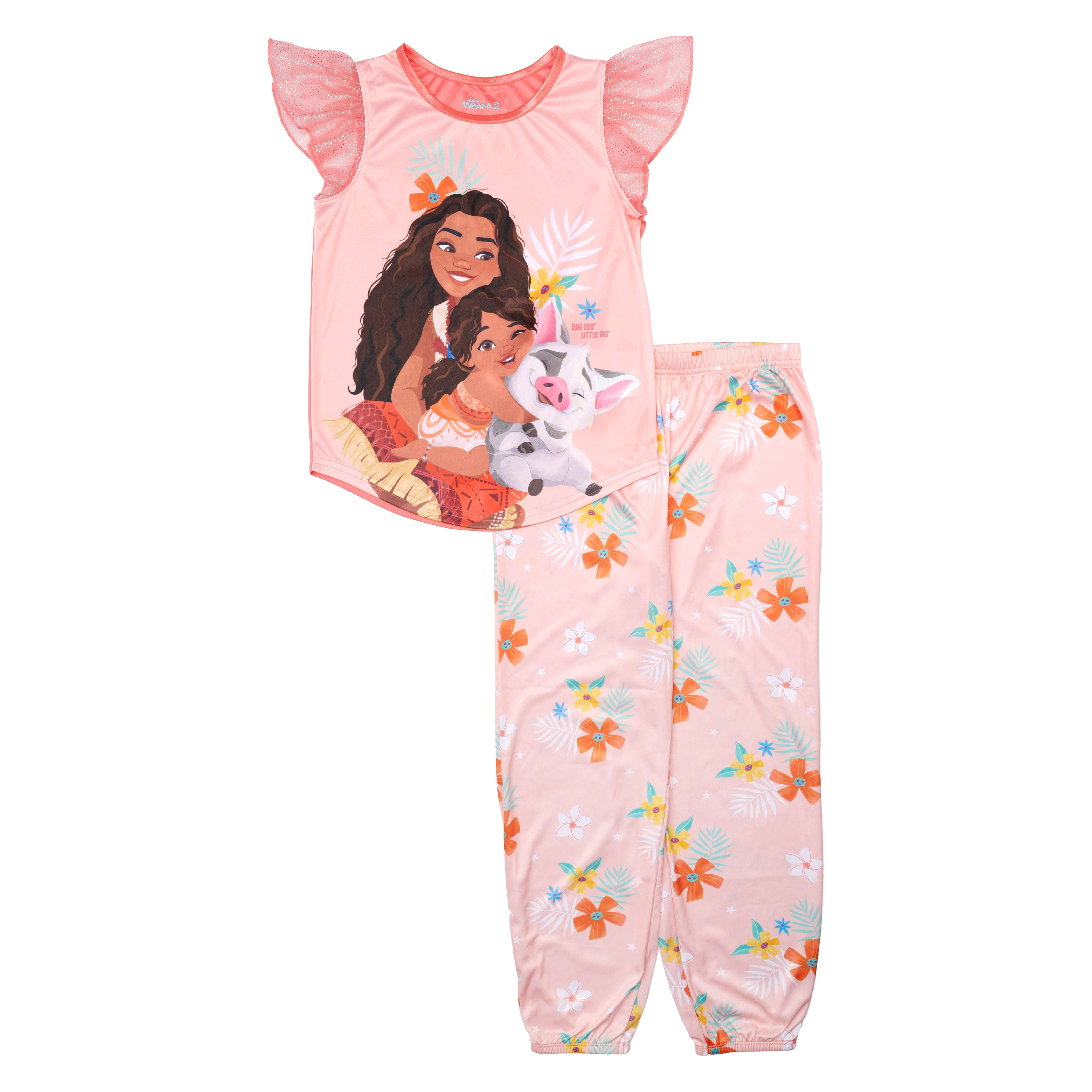 Moana Girls 2 Piece Jersey Short Sleeve Top and Pant Coat Pajama Set Sizes 4 12