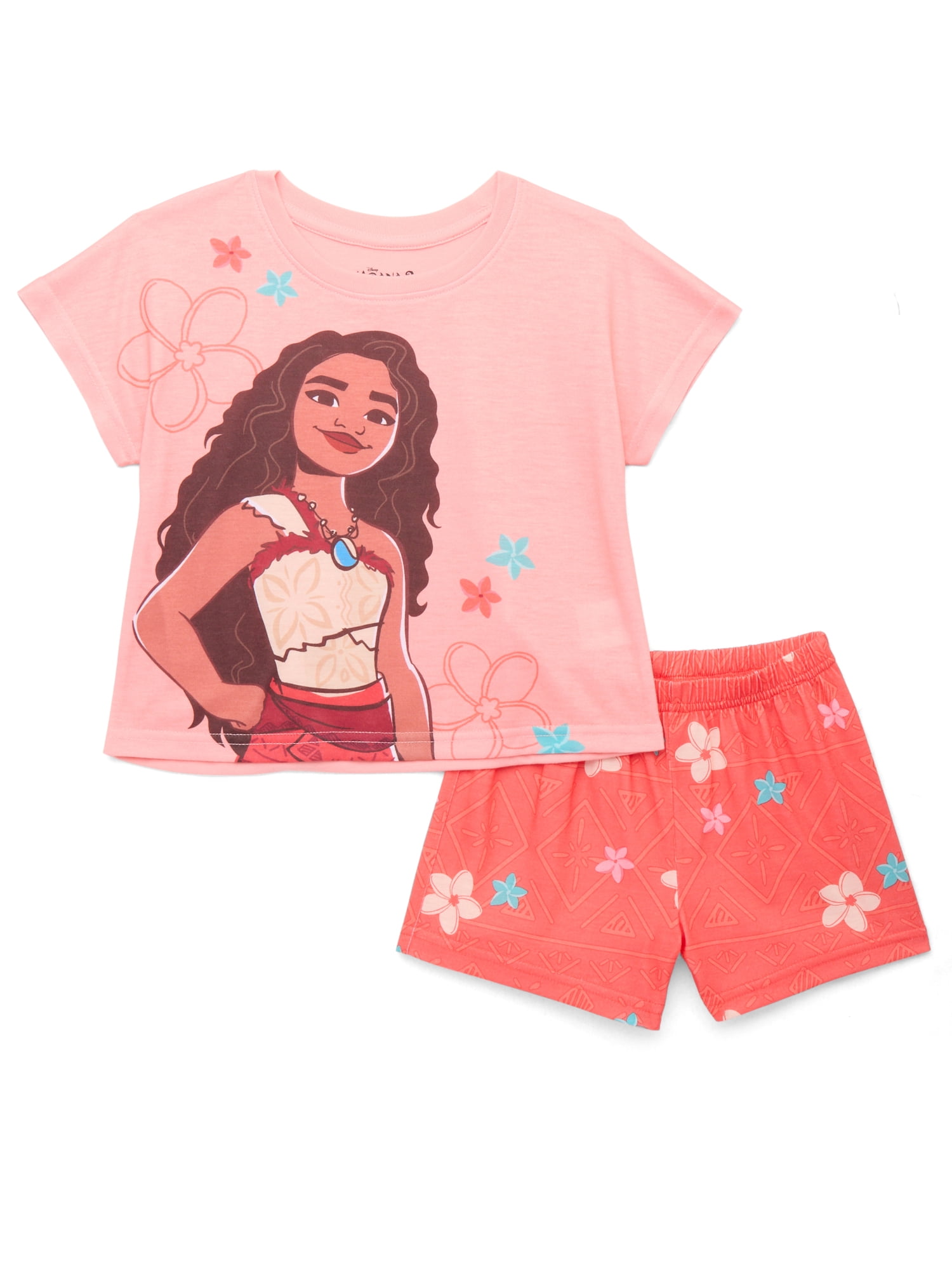 Moana Girls 2 Piece Jersey Short Sleeve Top and Pant Coat Pajama Set Sizes 4 12