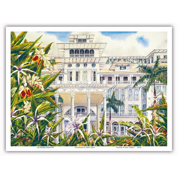 The Moana - Historic Hawaiian Hotel - Waikiki Beach Honolulu - From an Original Hawaii Watercolor Painting by Peggy Chun - Master Art Print (Unframed) 9in x 12in
