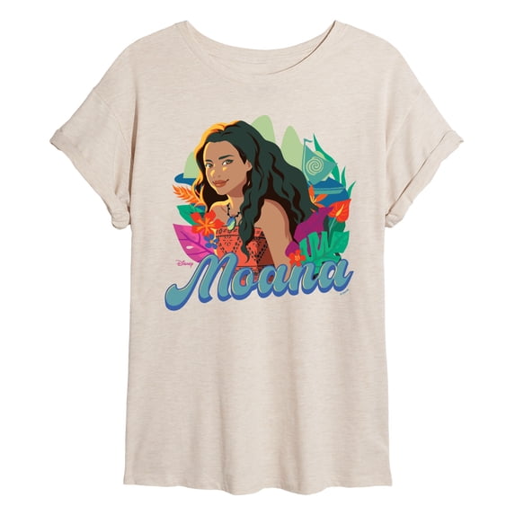 Moana Live Action - Florals - Juniors Oversized Graphic T-Shirt