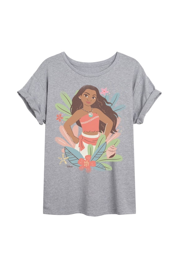 - Moana Floral - Juniors Oversized Graphic T-Shirt