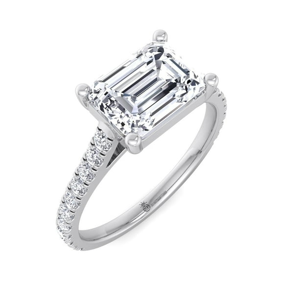 Moana - Moissanite East West Emerald Cut Lab Diamond Engagement Ring with Sidestones