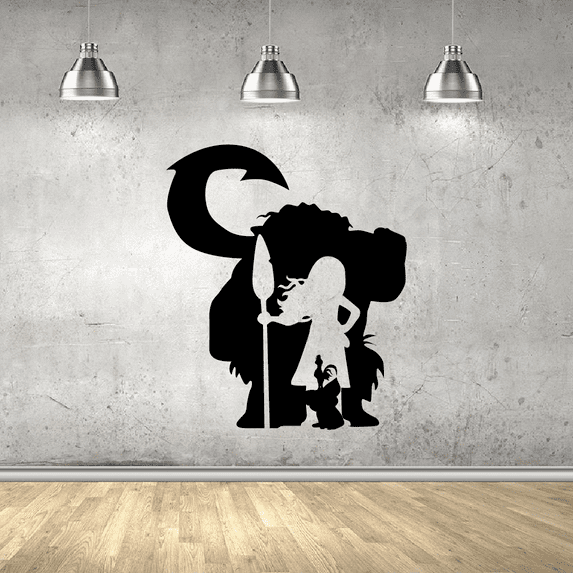 Moana Of Motonui and Demi God Maui Silhouette Disney Movie Moana Characters Silhouette Vinyl Wall Art Sticker Decal Home Kids Study Room Boys Girls Room Wall Décoration Wall Décor Size (10x8 inch)