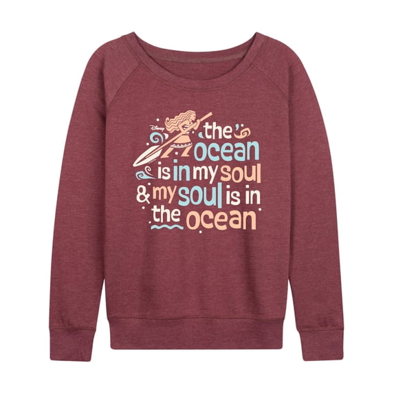 Moana - Ocean In My Soul Lightweight French Terry Wide Neck Long Sleeve Graphic Shirt