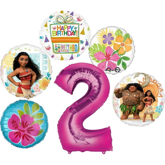 Moana Party Supplies 2nd Birthday Balloon Bouquet Decorations - Pink Number 2