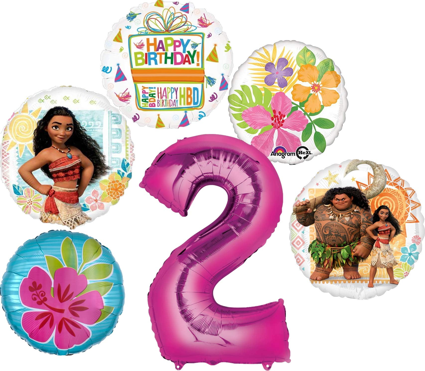 MAYFLOWER PRODUCTS Moana Party Supplies 2nd Birthday Balloon Bouquet Decorations - Pink Number 2