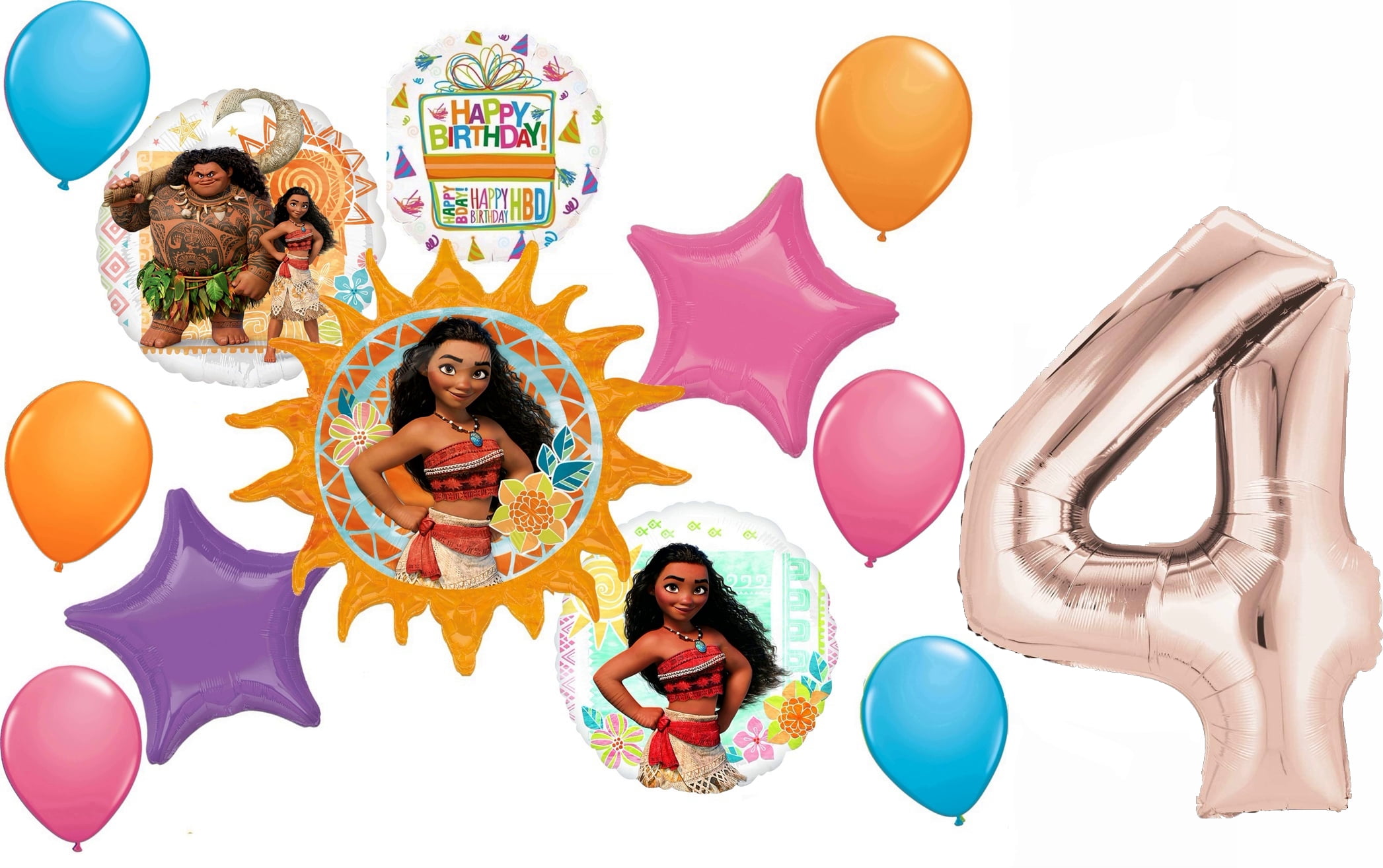 Moana Party Supplies 4th Birthday Master Way-Finder Balloon Bouquet Decorations