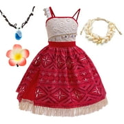 Moana Princess Adventure Ocean Costume for Girls Toddler Deluxe Cosplay Dress up With Anklet Necklace and Hairpin 2-3Years