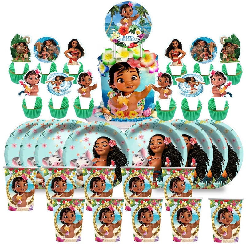 Moana Princess Birthday Cups Party Supplies Plates Fans Decorations Cake Topper Decor