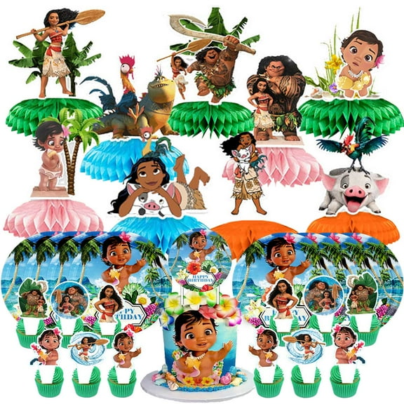 Moana Princess Party Supplies Decor Plates Fans Decorations Honeycomb Centerpieces Cake Toppers
