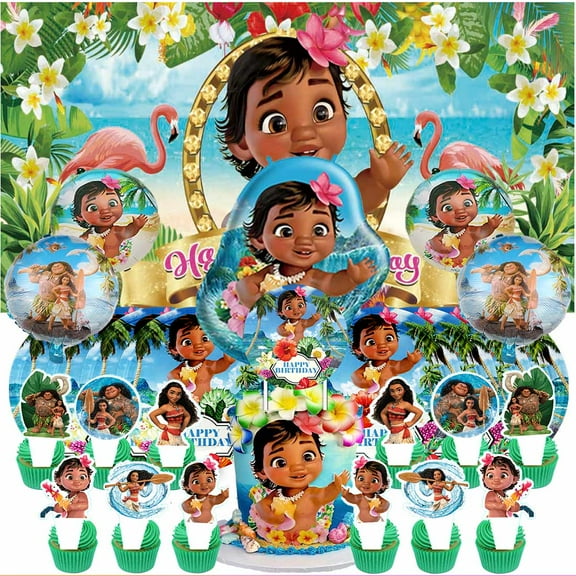 Moana Princess Party Supplies Decor Tableware Backdrop Banner Cake Topper Balloons Birthday Decorations