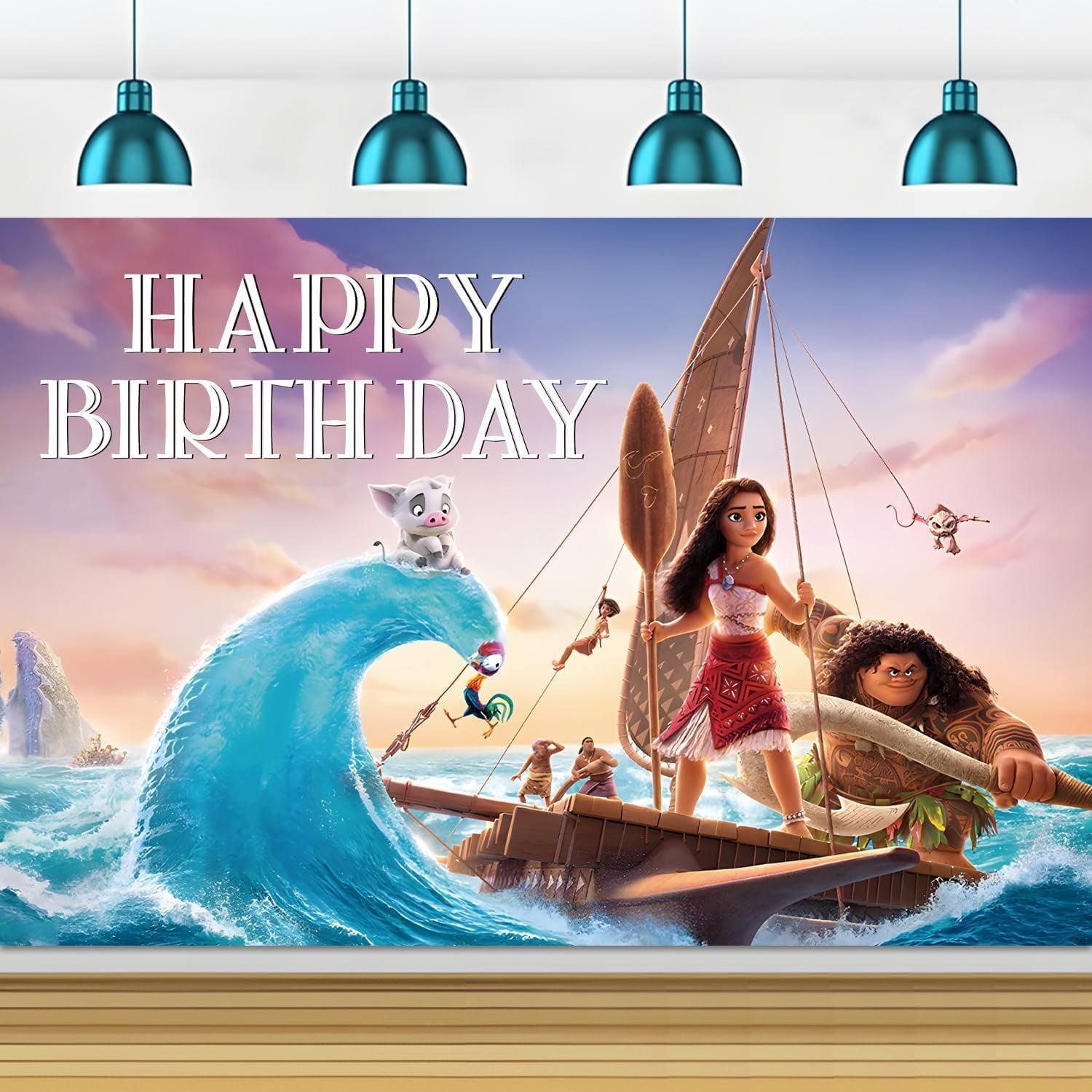 Moana Slayer Happy Birthday Anime Cartoon Theme Backdrops Banner Birthday Party House party Decor Supplies,5.9x3.6ft