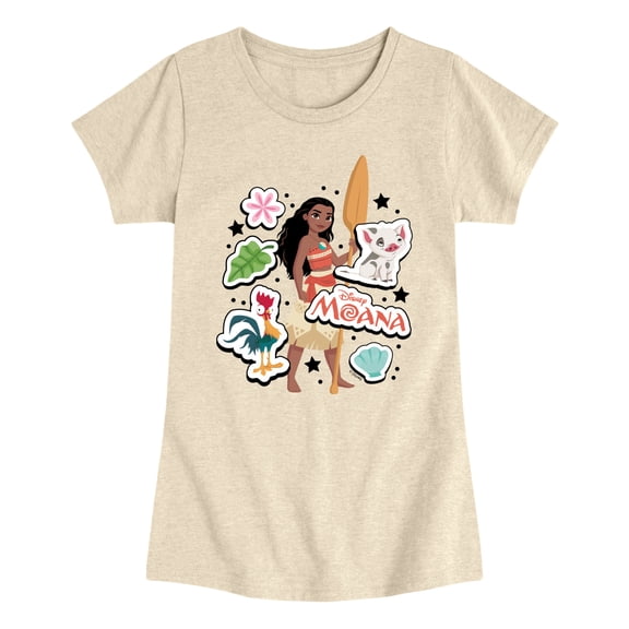 Moana - Stickers Girls' Fitted Short Sleeve Graphic T-Shirt