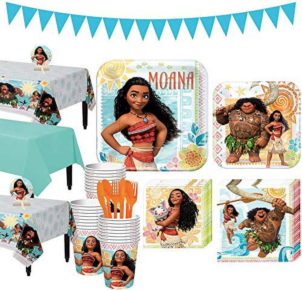Moana Tableware Party Kit for 24 Guests, Includes Table Covers and Banner