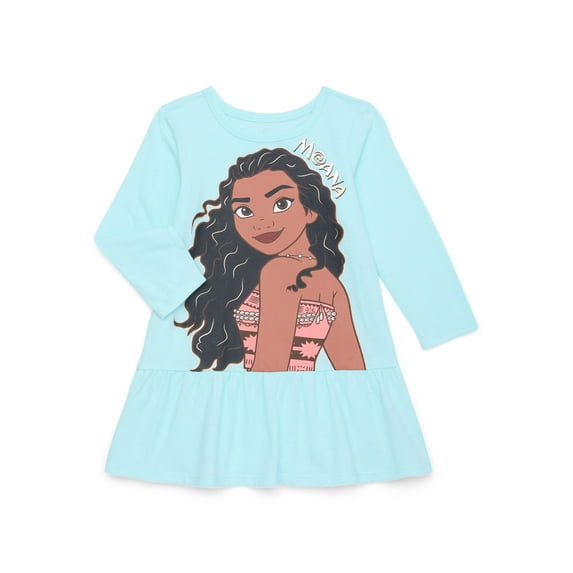 Moana Toddler Girls Drop Waist Graphic Print Dress with Long Sleeves, Sizes 12M-5T