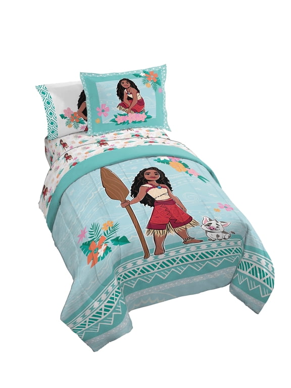 Moana Tropical Fun 5 Piece Twin Size Kids Comforter Set with Sham - Super Soft Disney Bedding for Girls