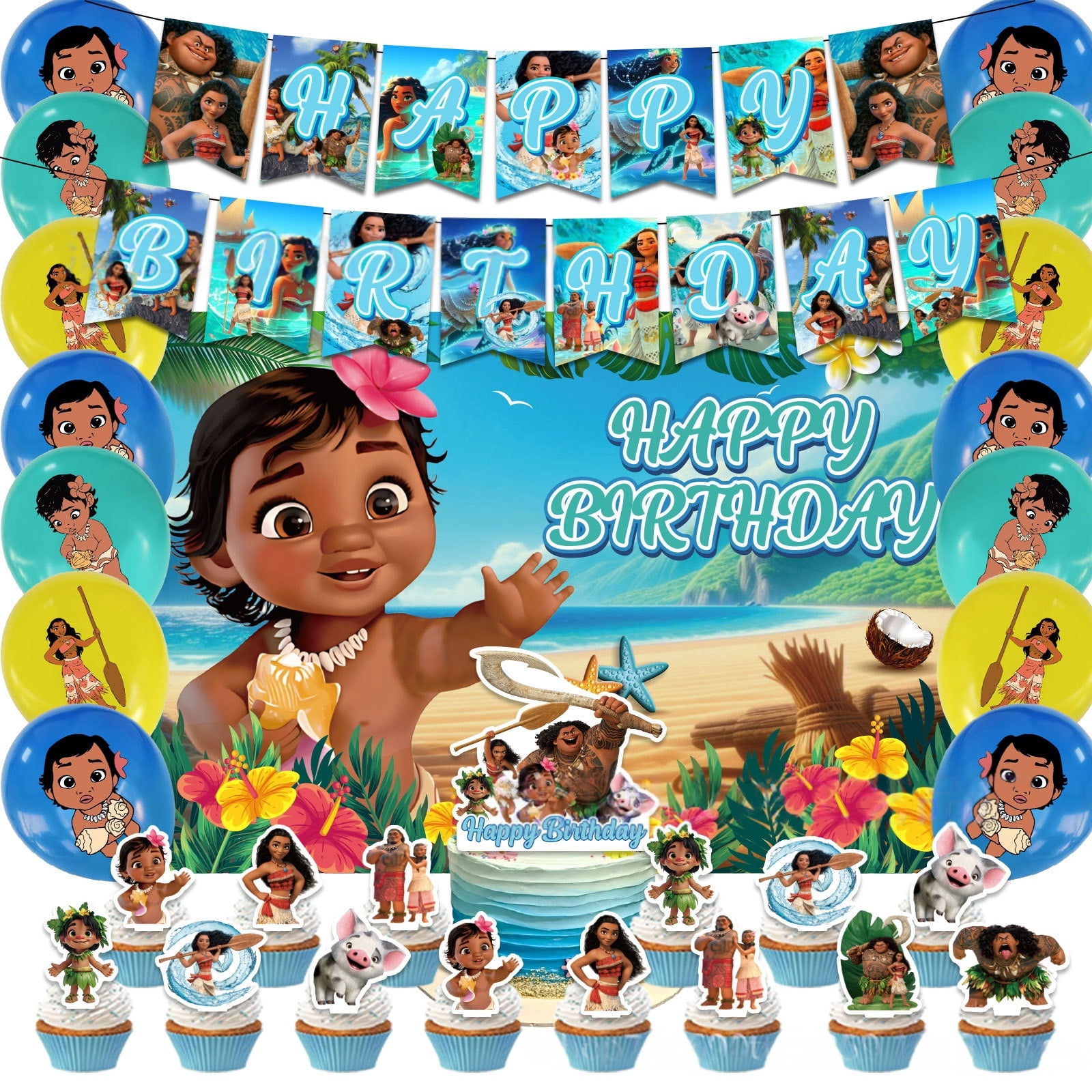 Moana cartoon theme birthday party supplies decoration, Moana set — free download