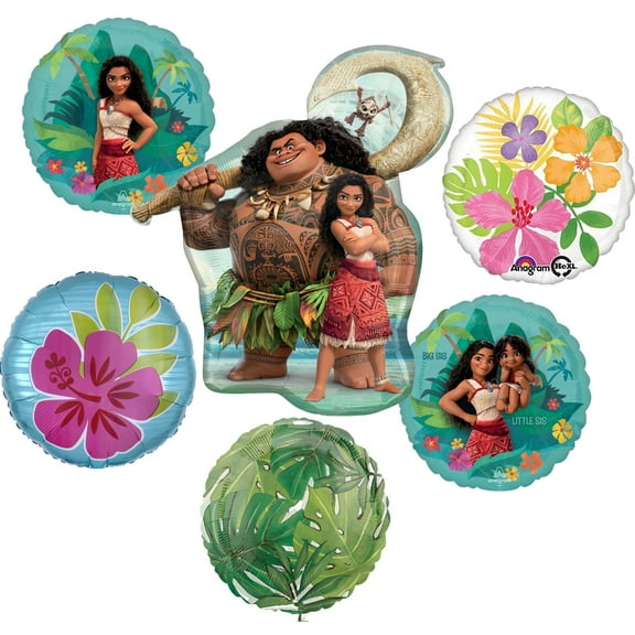 Moana's Birthday Party Supplies 6pc Foil Balloon Bouquet Decorations