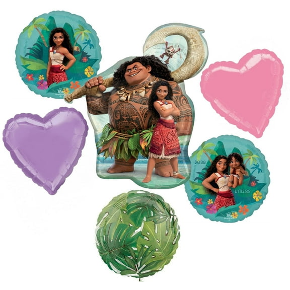 Moana's Birthday Party Supplies 6pc Foil Balloon Bouquet Decorations