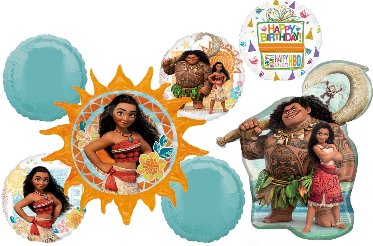Moana's Birthday Party Supplies 7pc Foil Balloon Bouquet Decorations