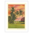 thumbnail image 1 of Moanalua Palms at Sunset - Honolulu Oahu Hawaii - Vintage Hawaiian Travel Poster c.1930s - Fine Art Matte Paper Print (Unframed) 18x24in, 1 of 4