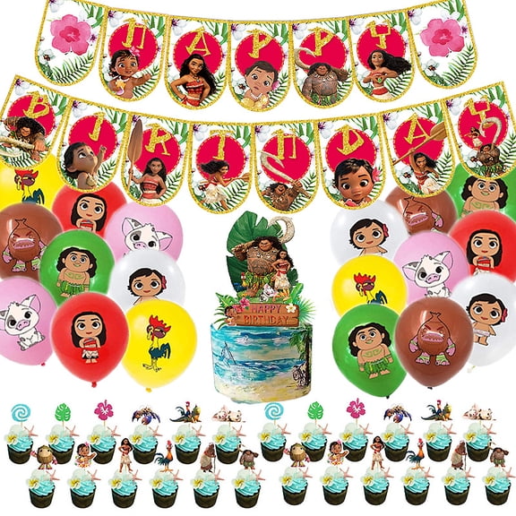 Moanana Birthday Party Supplies Cute Moanana Party Decorations Include HAPPY BIRTHDAY Banner Foil Balloons Cake Topper Cupcake Toppers Cartoon Birthday Party Decoration