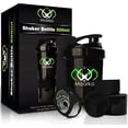thumbnail image 1 of Moarka Protein Shaker Bottle - Leak Proof Protein Mixer Cup - Non-Slip Gym Protein Mixing Bottle with Supplement and Pill Storage Container (Black), 1 of 7