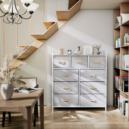 Moasis 42.7" Modern Fabric 9 Drawer Storage Chest Tower Light Grey