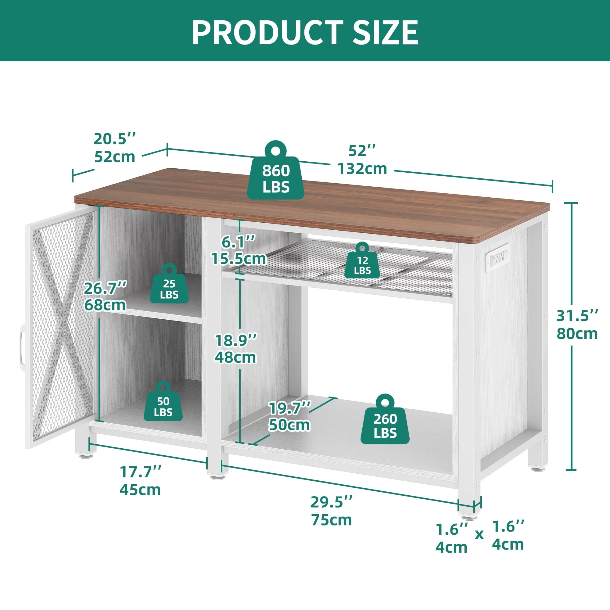 White Wood and Metal 55-75 Gallon Aquarium Stand with Storage