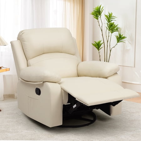 Moasis Beige Faux Leather Oversized Rocker Recliner Chair with Heat and Massage